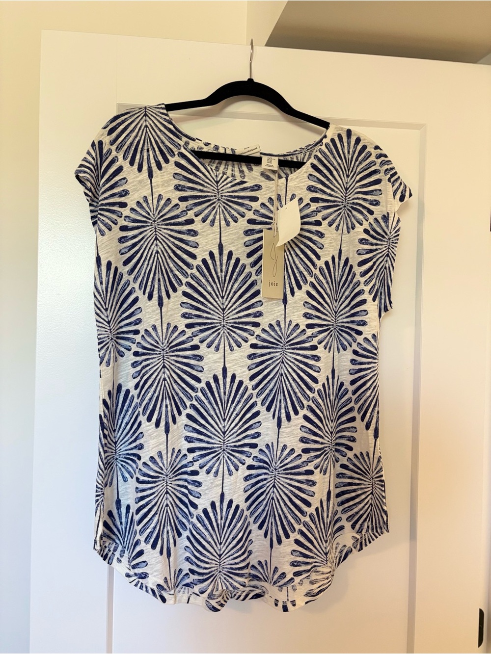 Joie Cream Top with Navy Burst Floral Print - Picture 2 of 8
